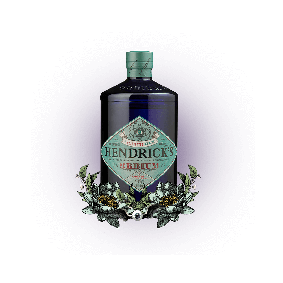 Hendrick’s Orbium bottle with flower base